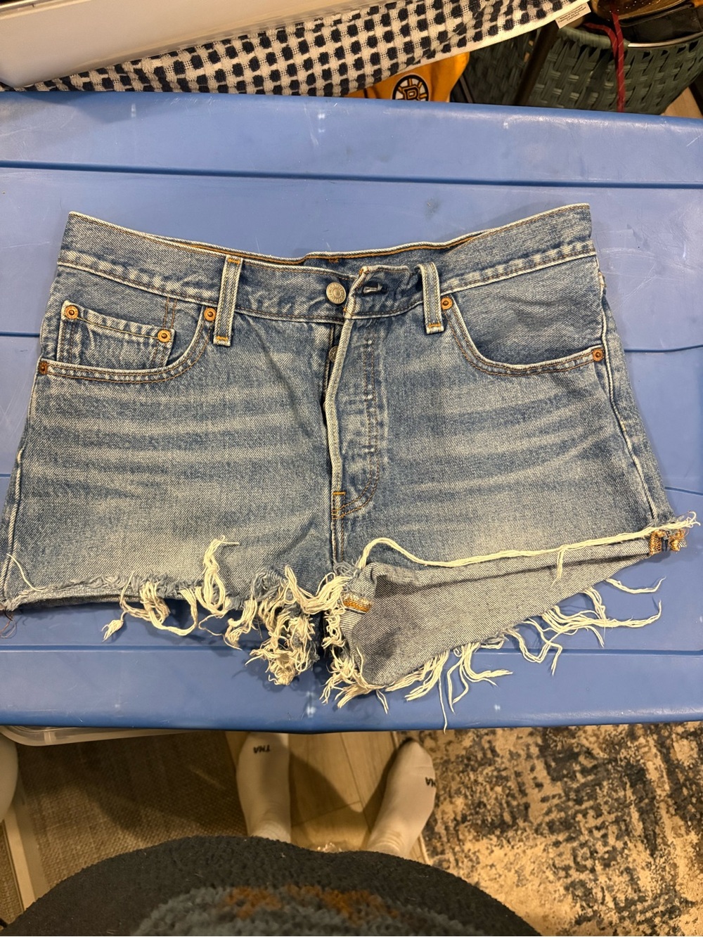 Levi's Light Blue Frayed Denim Cutoff Shorts